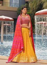 Alluring Looking Lehenga Choli in Yellow Pink